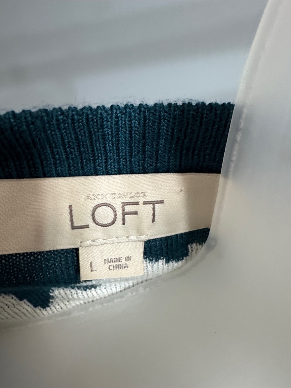 LOFT Teal Crewneck Sweater with White Bunny Motif - Picture 2 of 5